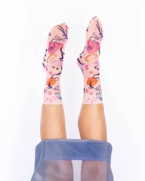 ABSTRACT FACES PRINTED ANKLE SOCK