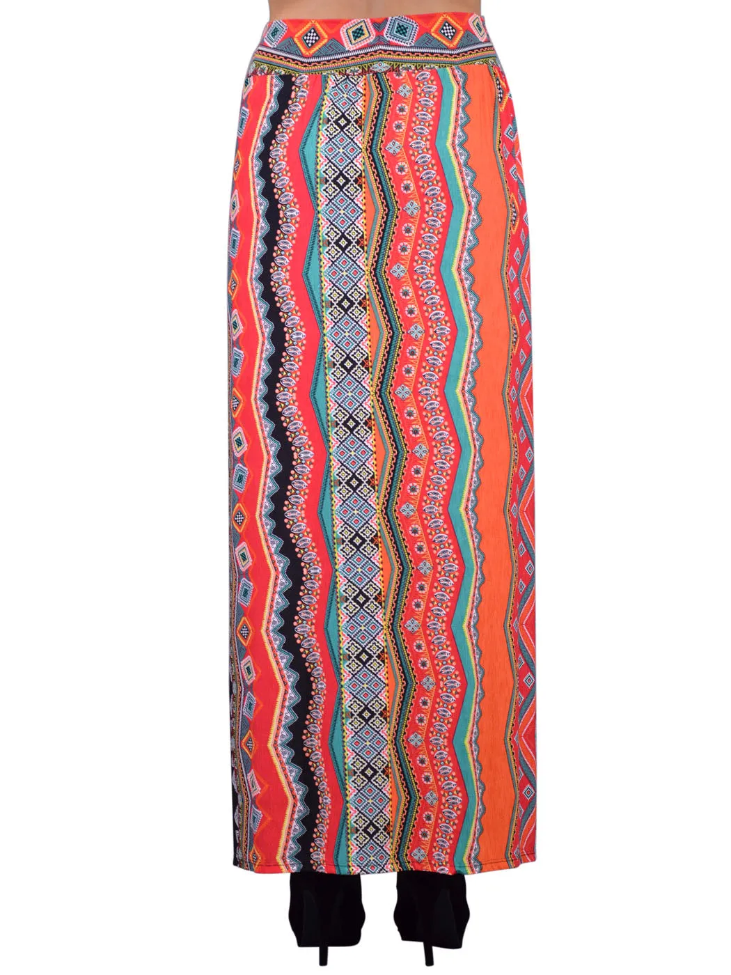 Anna-Kaci Edgy Bold Abstract Pattern High Side Slit Knit Long Maxi Skirt
