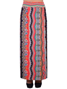 Anna-Kaci Edgy Bold Abstract Pattern High Side Slit Knit Long Maxi Skirt