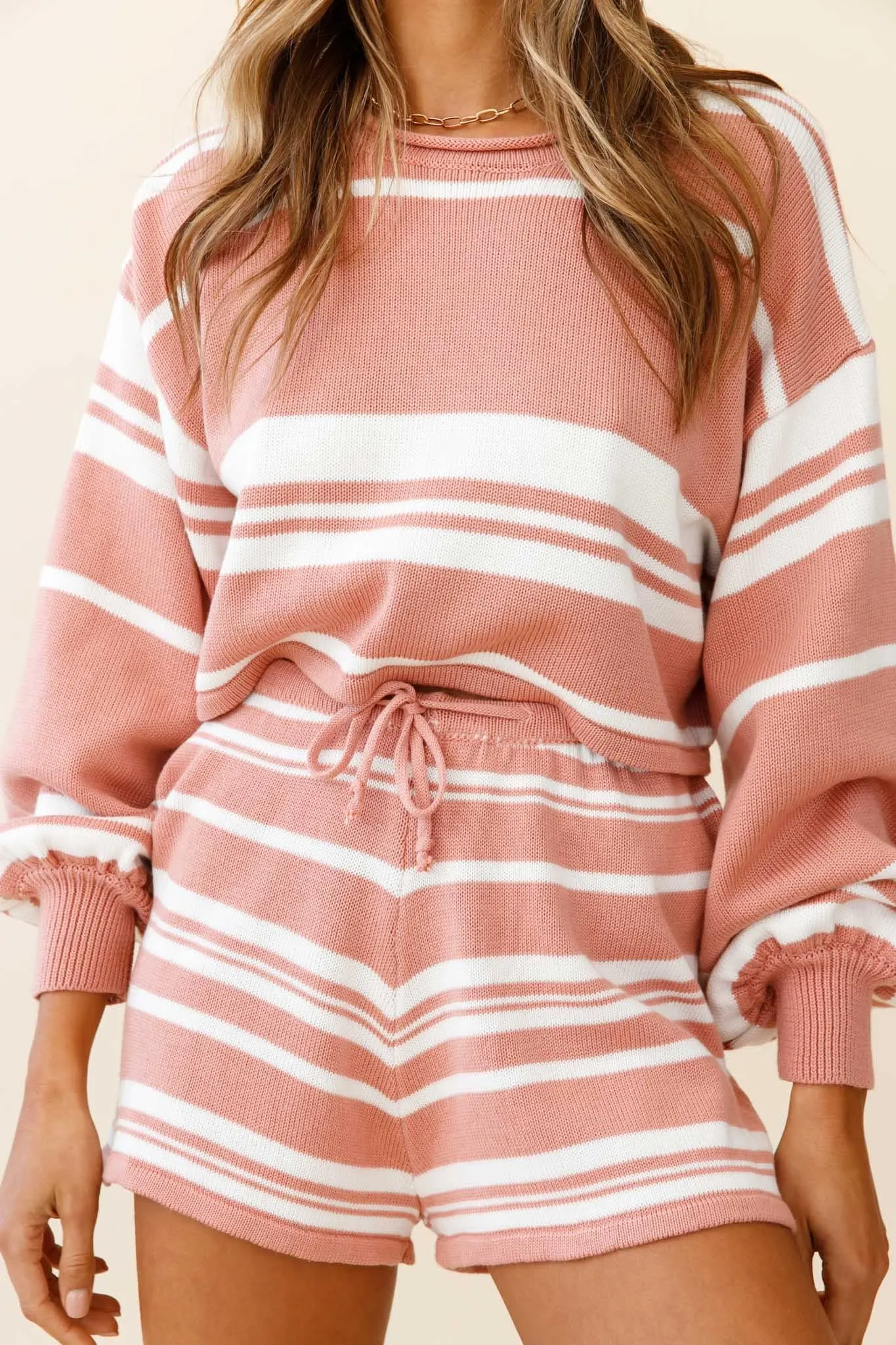 Carlo Drawstring Waist Shorts Striped Pattern Blush