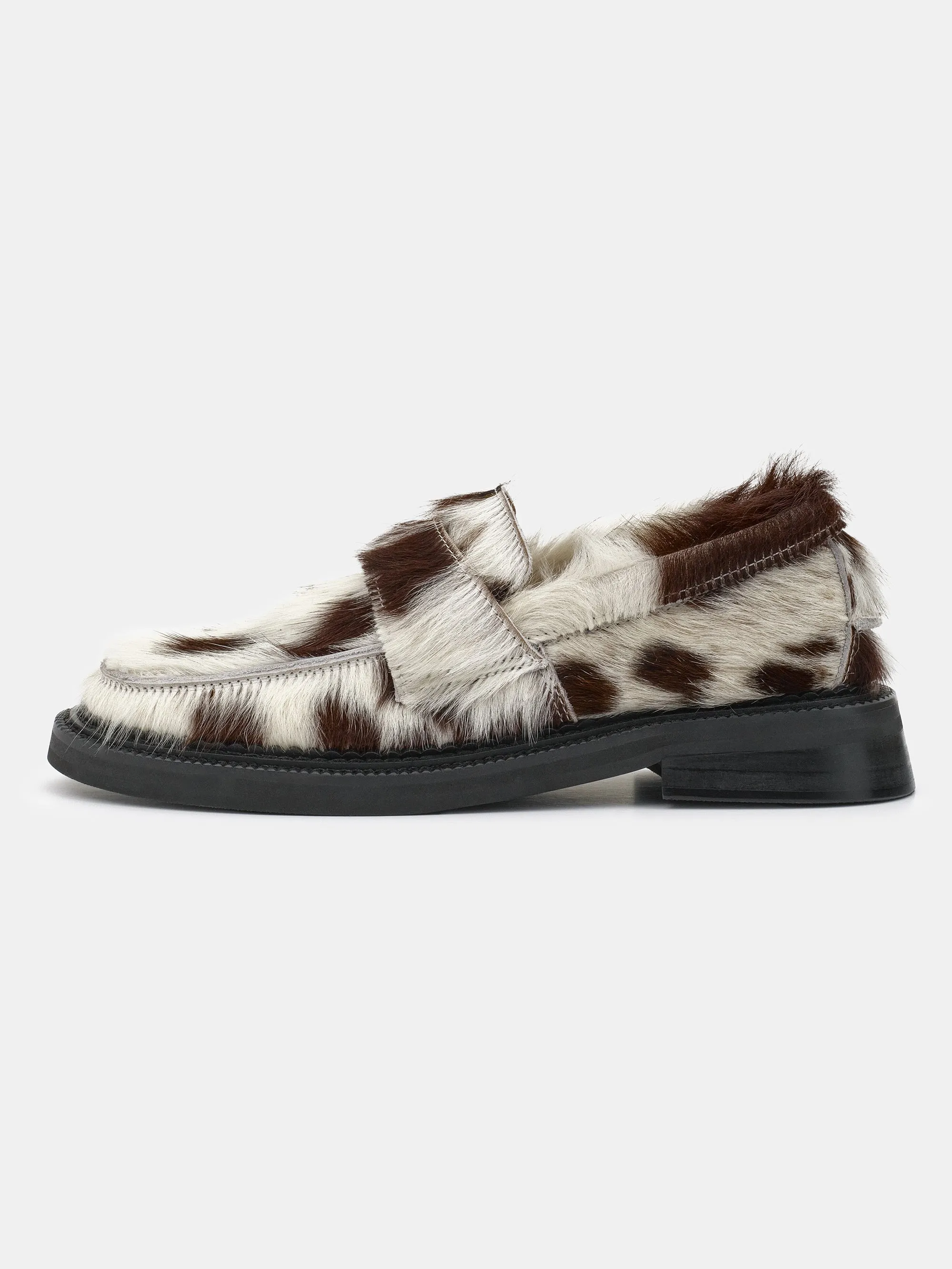 Cow Print Fur Loafers, Multicolored