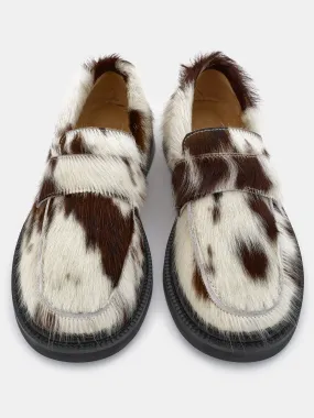 Cow Print Fur Loafers, Multicolored