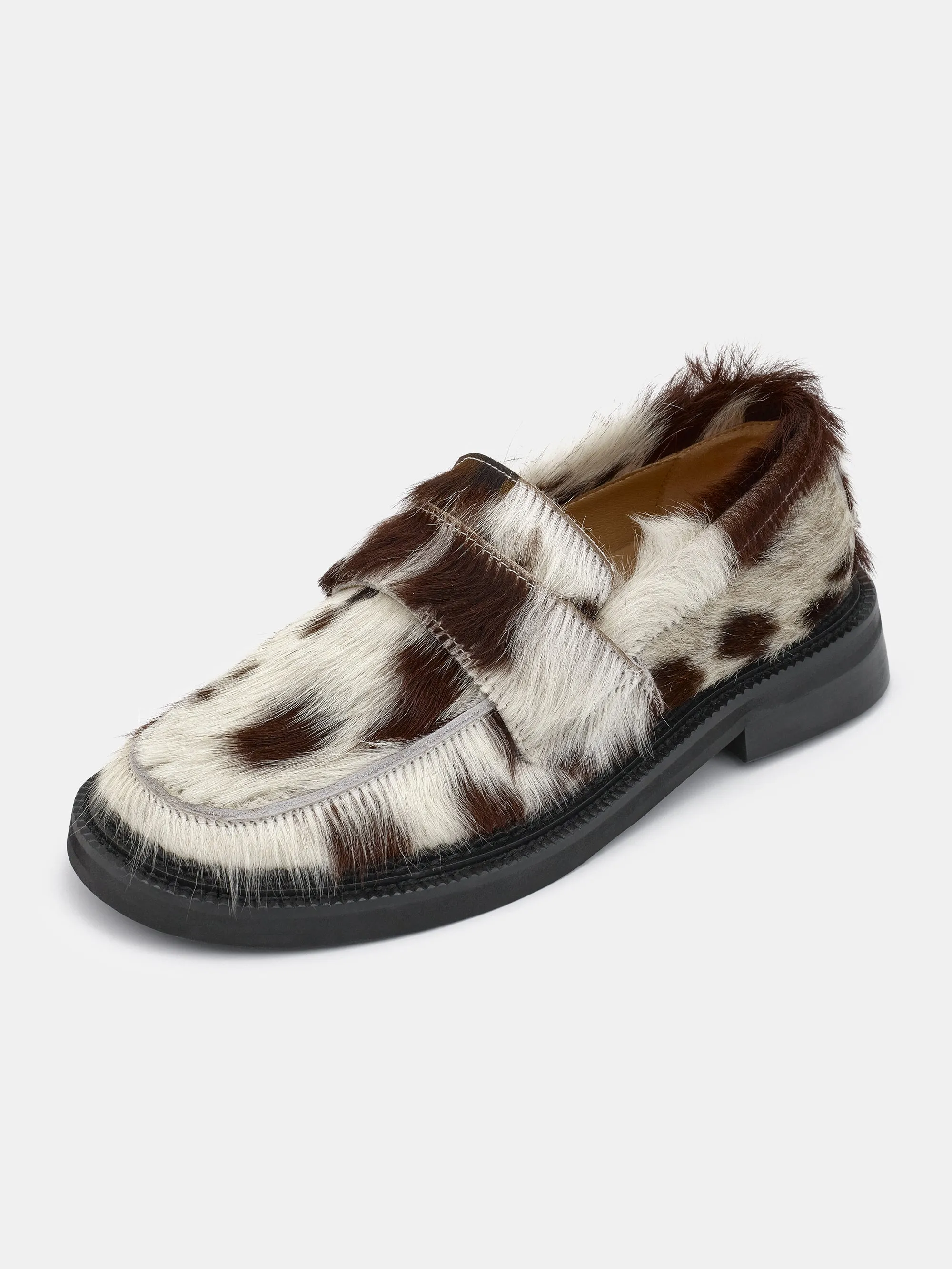 Cow Print Fur Loafers, Multicolored