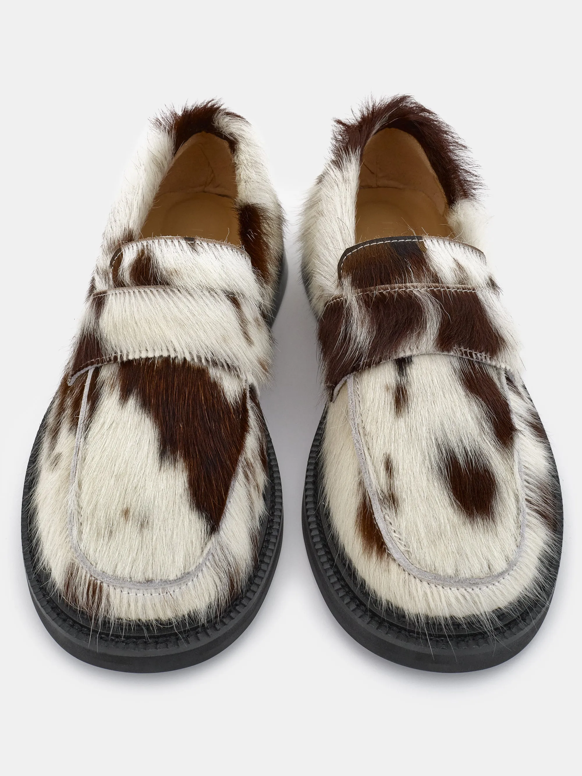 Cow Print Fur Loafers, Multicolored