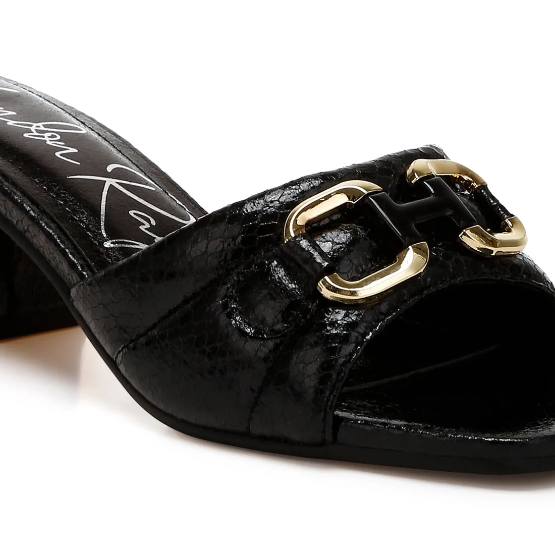Horsebit Detail Snake Print Sandals