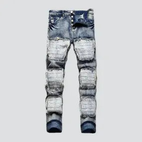 Mid-waist men's distressed jeans