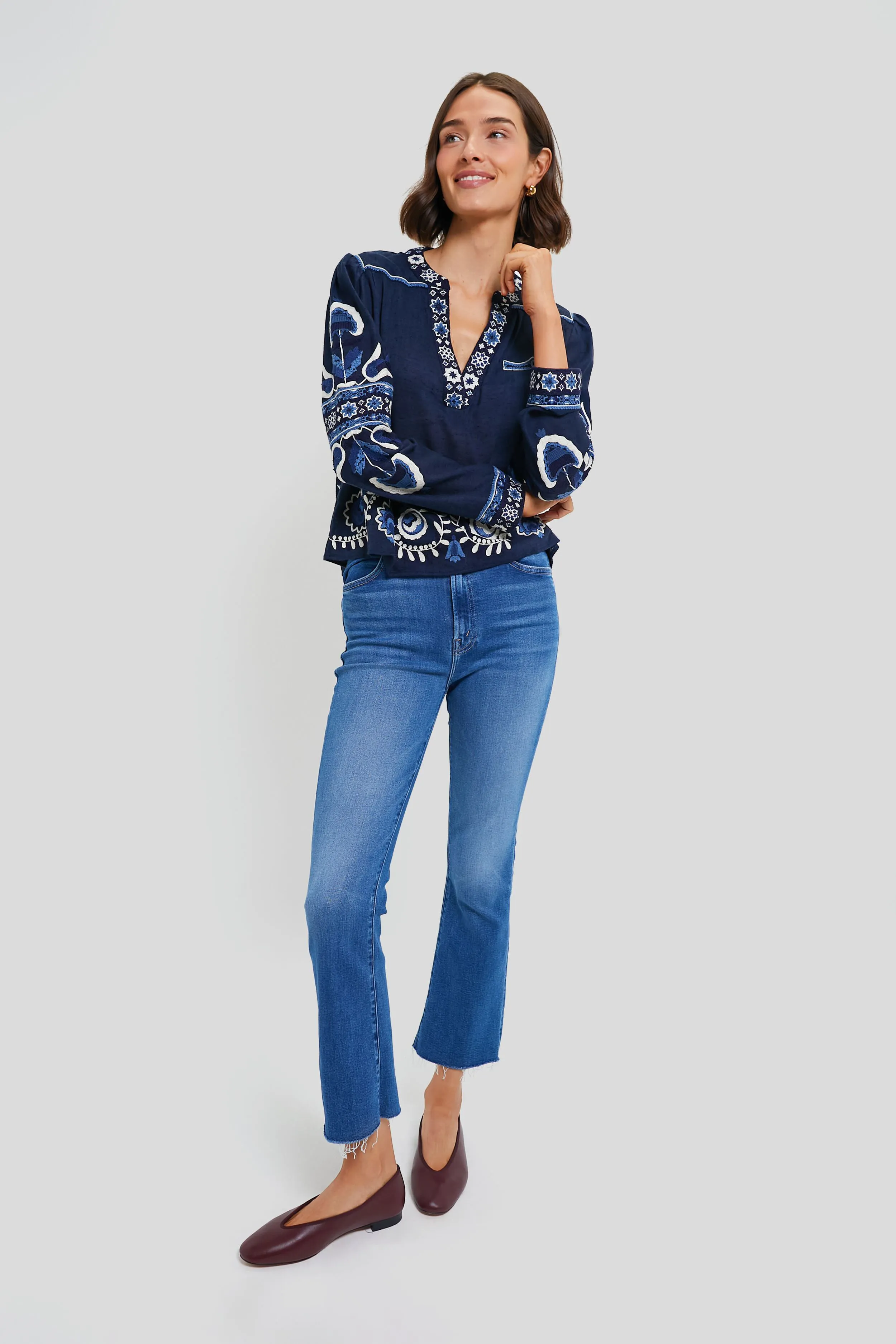 Navy Inga Embroidery Longsleeve Top