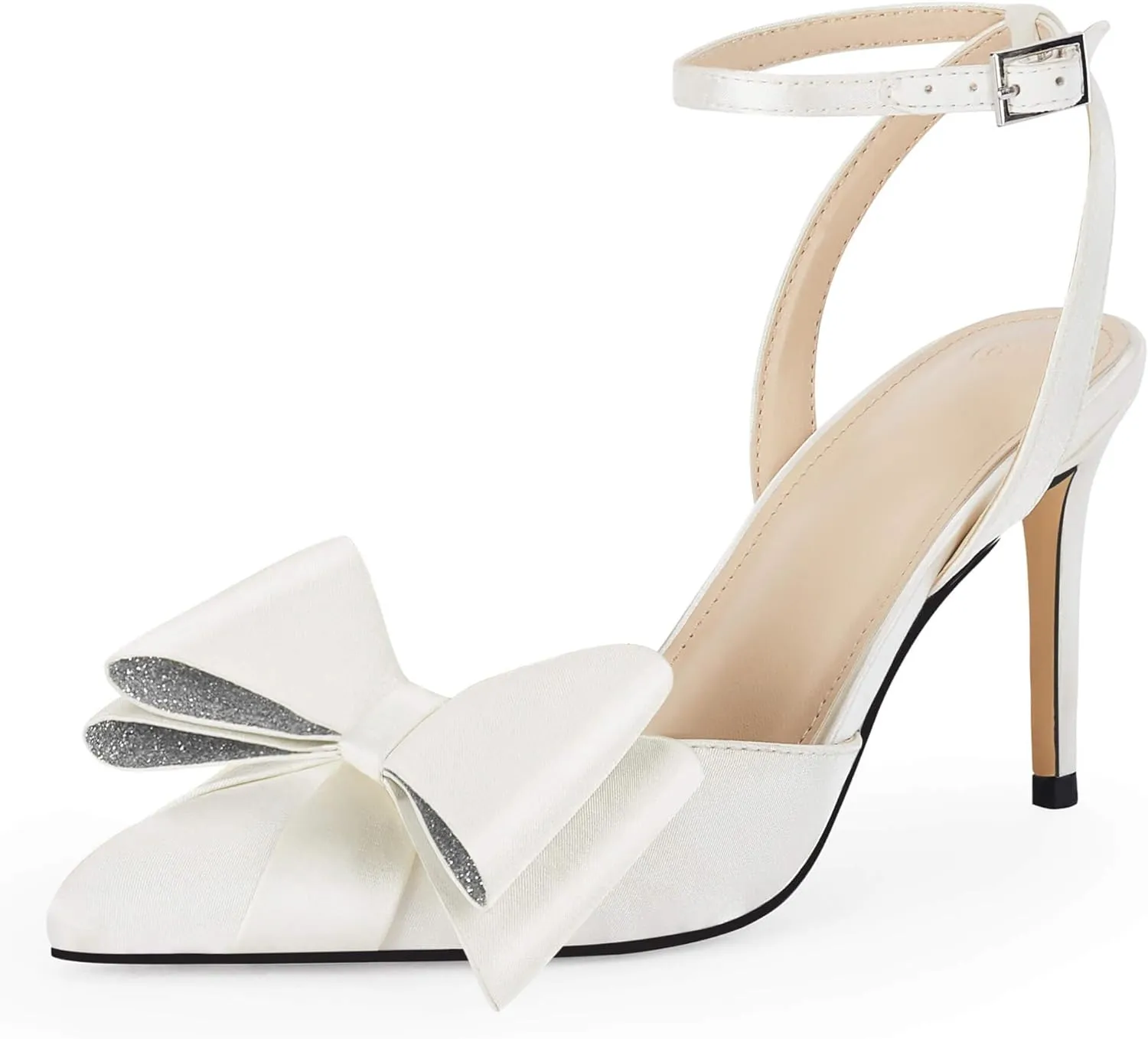 Rhinestone Black Double Bow Ankle Strap Stiletto Heels
