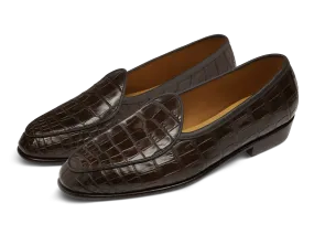 Sagan Classic Precious Leather Loafers in Dark Brown Crocodile