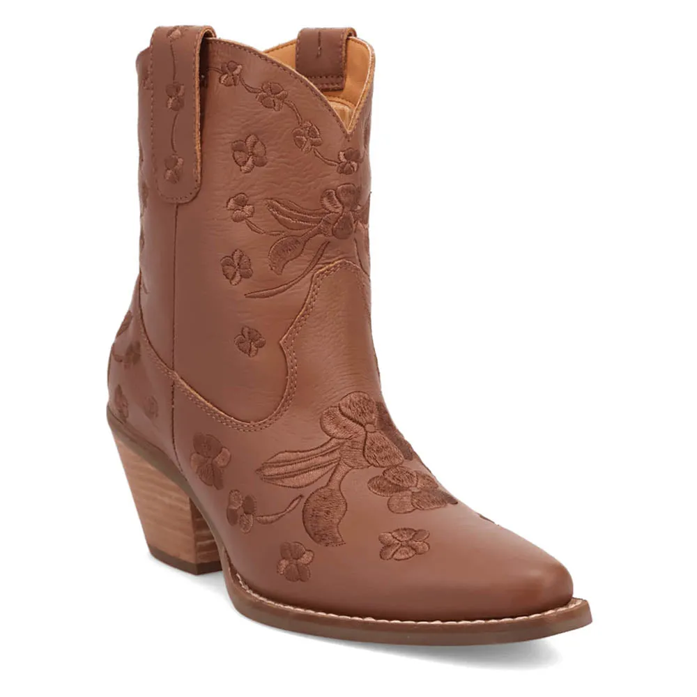 Sweetheart Floral Embroidered Snip Toe Pull On Cowboy Booties