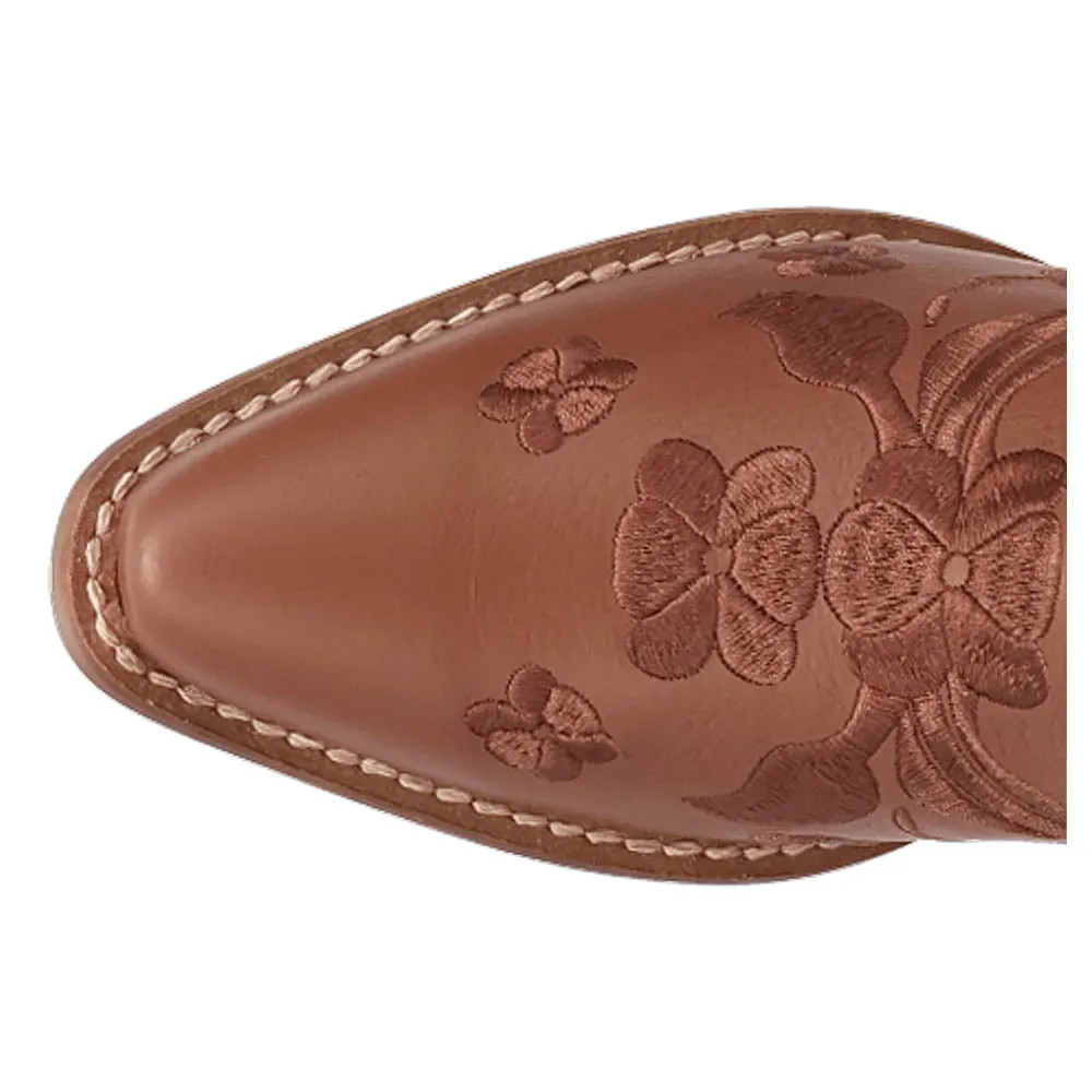 Sweetheart Floral Embroidered Snip Toe Pull On Cowboy Booties
