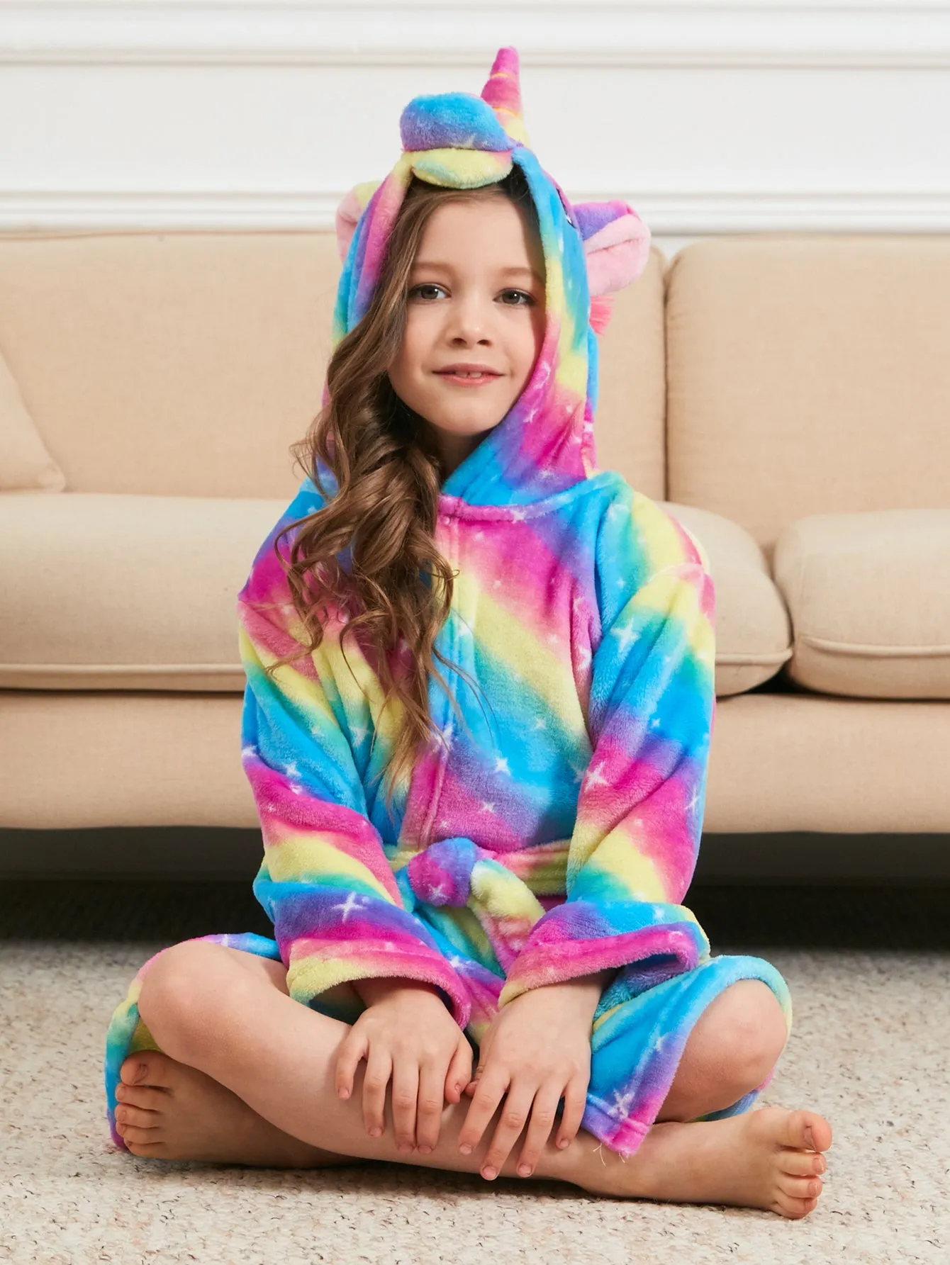 Unicorn Girls Robes Pajamas Rainbow Galaxy Soft Hooded Bathrobe Sleepwear Matching Slippers For Girls - Doctor Unicorn