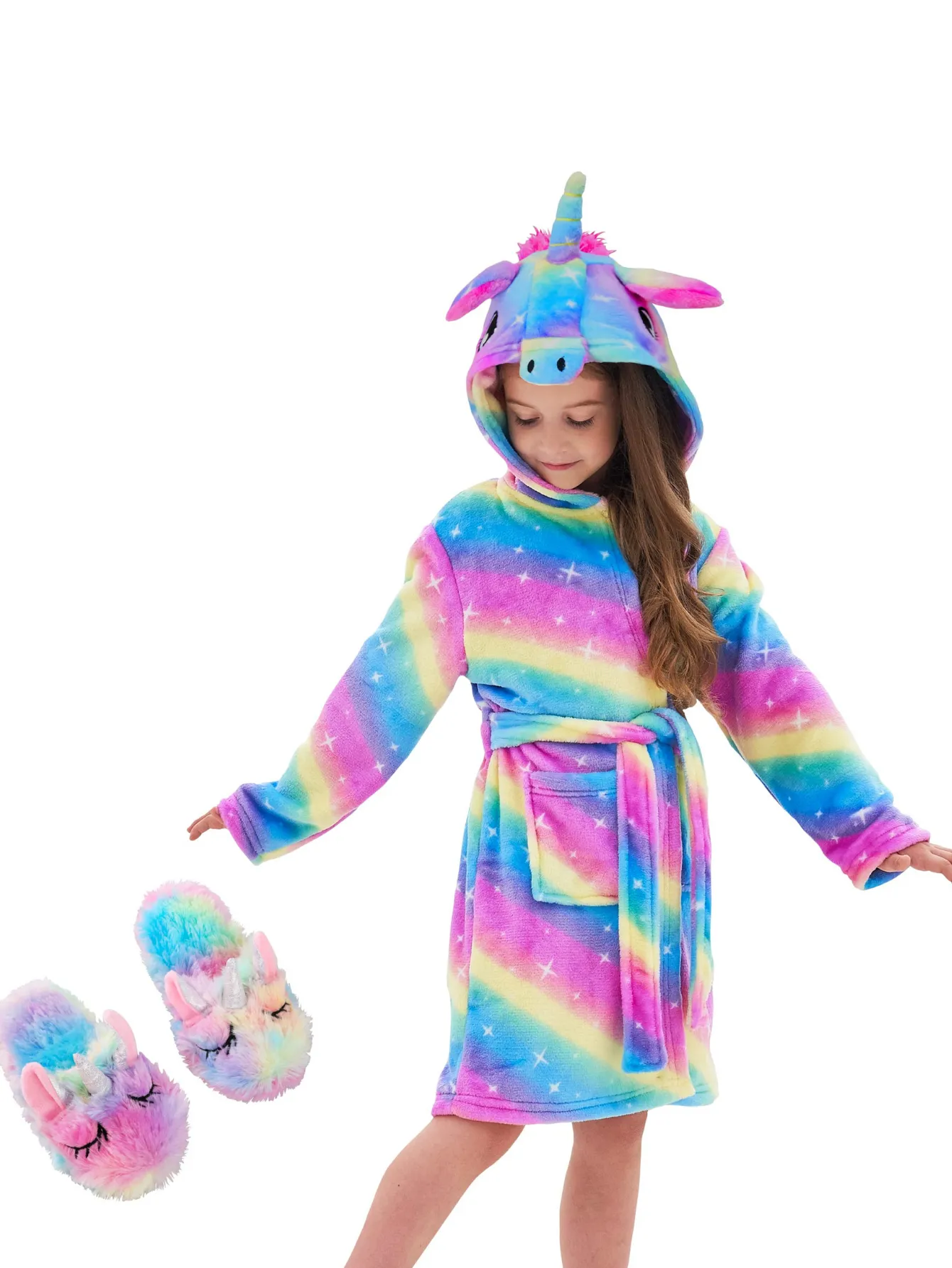 Unicorn Girls Robes Pajamas Rainbow Galaxy Soft Hooded Bathrobe Sleepwear Matching Slippers For Girls - Doctor Unicorn