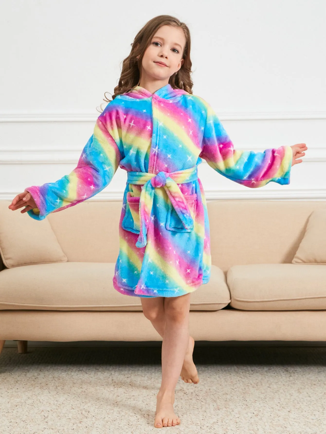 Unicorn Girls Robes Pajamas Rainbow Galaxy Soft Hooded Bathrobe Sleepwear Matching Slippers For Girls - Doctor Unicorn