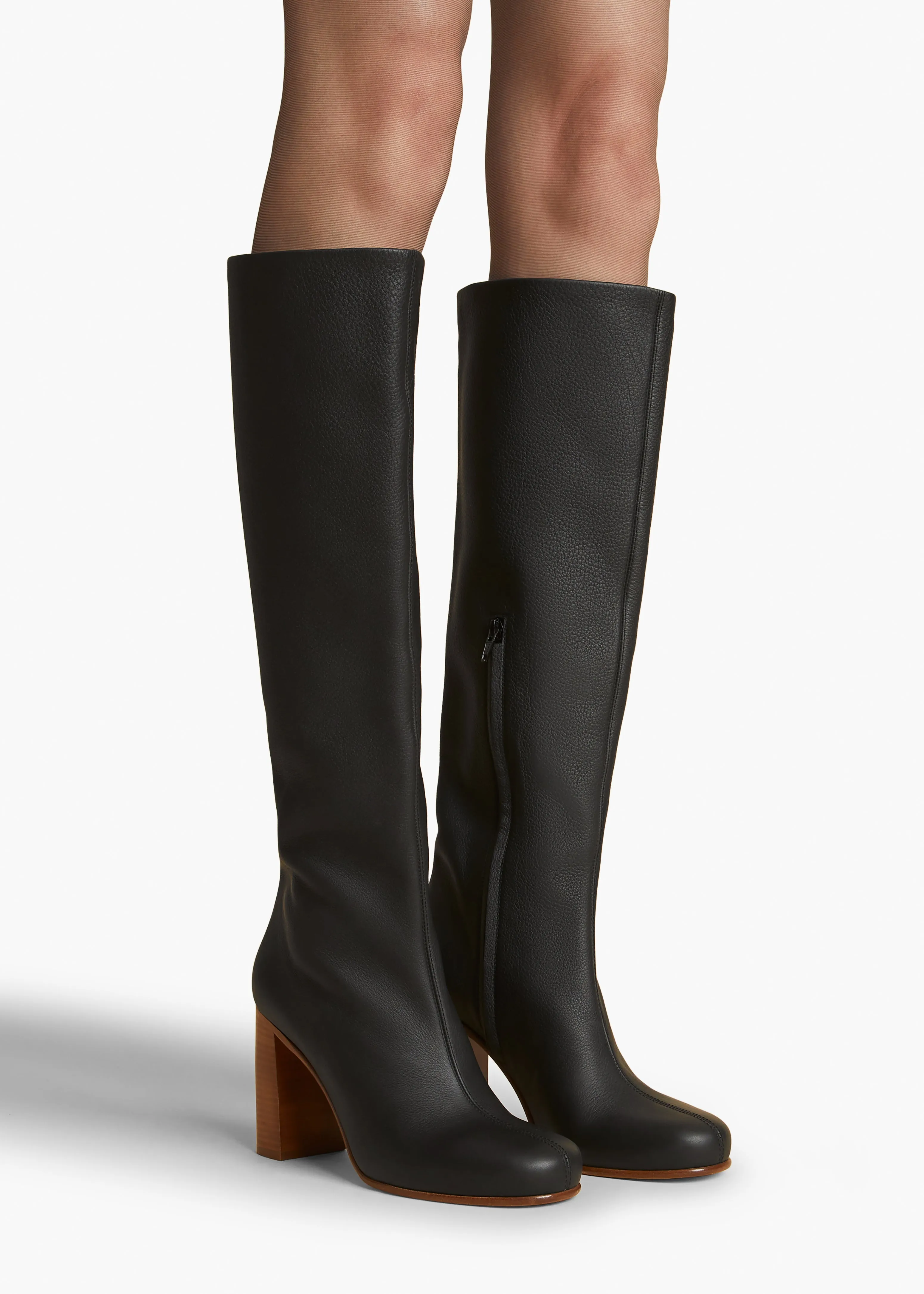 Willow Knee-High Boot in Black Pebbled Leather