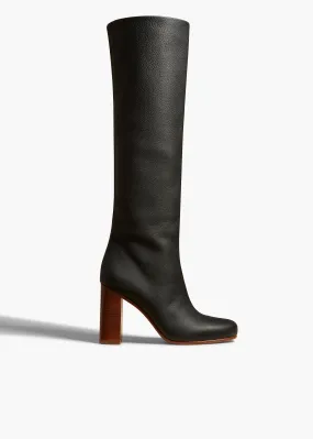 Willow Knee-High Boot in Black Pebbled Leather