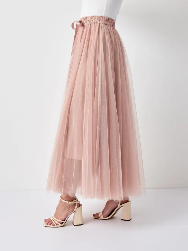 Women's Aria Tulle Midi Skirt in Old Rose