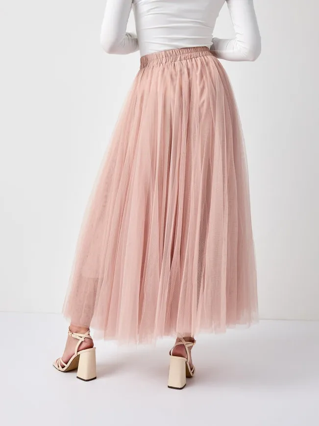 Women's Aria Tulle Midi Skirt in Old Rose