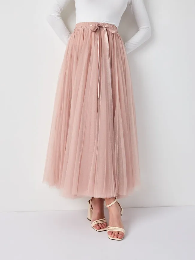 Women's Aria Tulle Midi Skirt in Old Rose